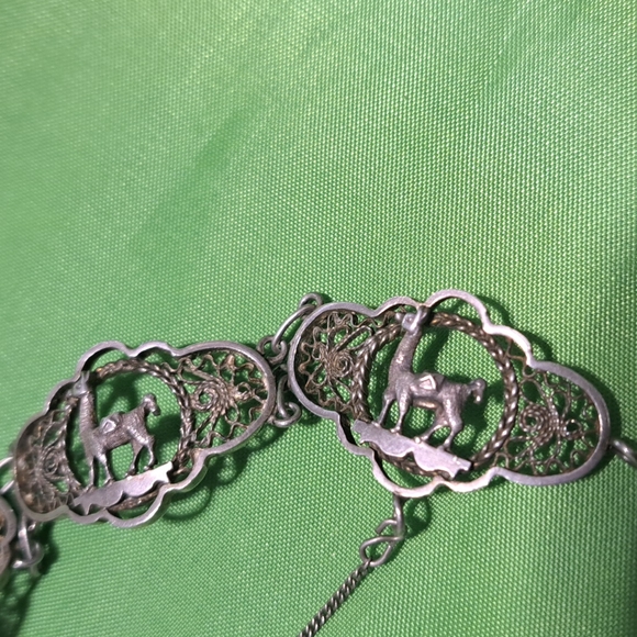 Vintage filigree panel link bracelet 9.00 SILVER w safety chain - Picture 3 of 7